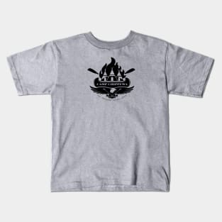 Camp Chippewa Wednesday Addams Inspired Eagle and Canoe Fan Logo in Black Kids T-Shirt